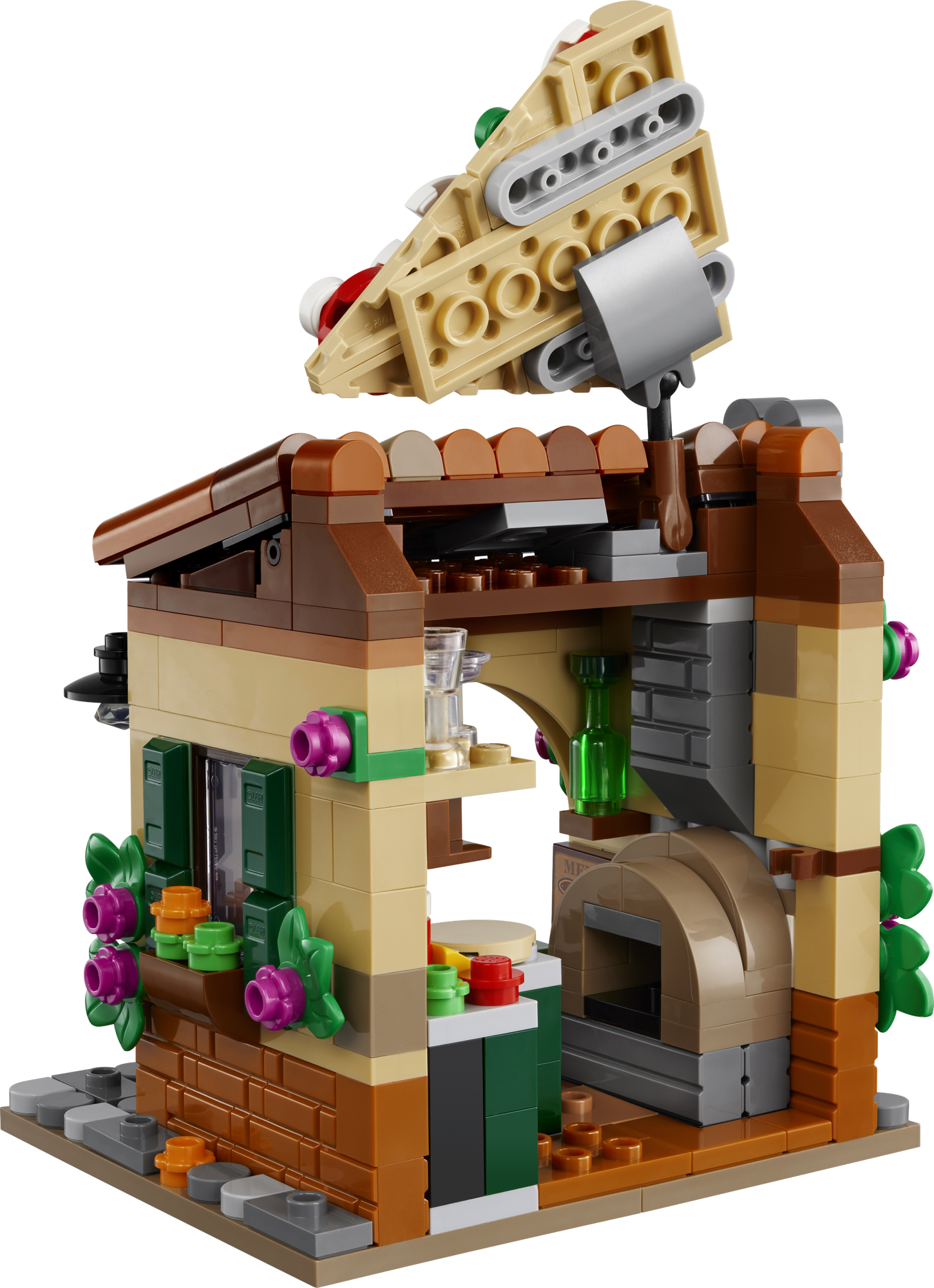 Zadní strana LEGO pizzerie 40909 s pecí na pizzu