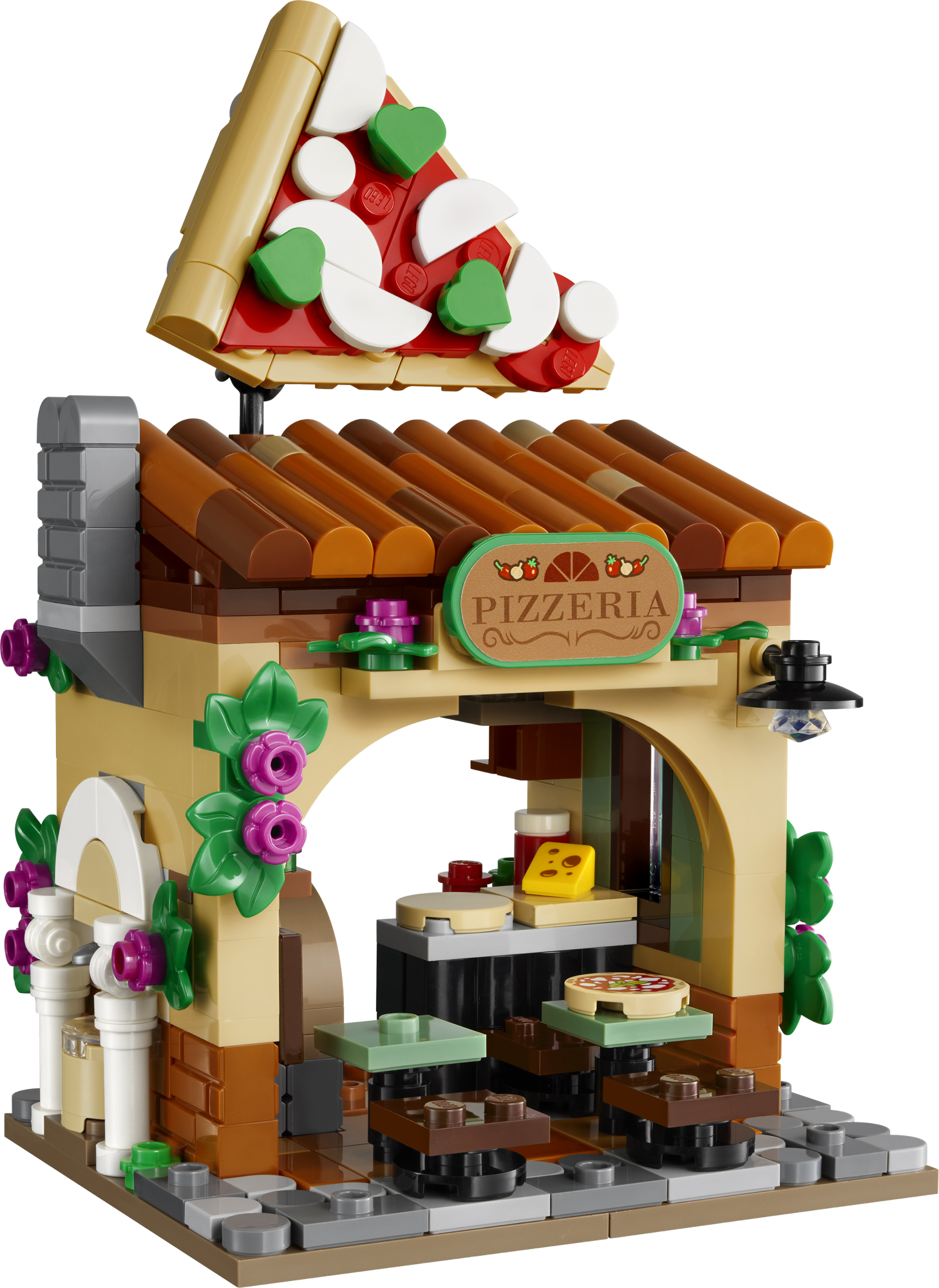 LEGO Restaurace světa: Itálie zepředu s obří pizzou na střeše